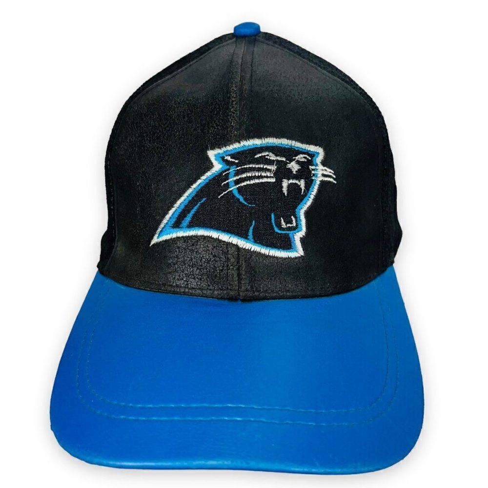 Vintage Drew‎ Pearson Carolina Panthers Faux Leather Hat Adjustable